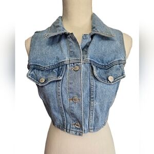 Vintage 1990s Photo Products blue denim cropped jean vest